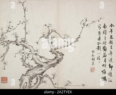 Album von Poesie und Malerei, Hu Jiusi (Chinesisch), Qing Dynastie, 1824, album (6 Blätter), Tusche auf Papier, 13-1/2 x 10-1/2-in., Asiatische Kunst Stockfoto