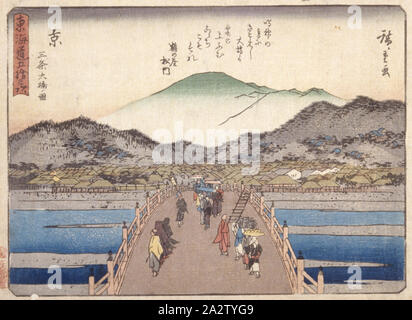 Kyoto, Utagawa Hiroshige 歌川広重 (Japanisch, 1797-1858), Edo, um 1840, Holzschnitt, 6-3/16 x 8-3/16-in. (Bild), unterzeichnet: Hiroshige ga, die Dichtung der Censor: kiwame, andere Titel, Untertitel: Blick von Sanjo Brücke, Serie, Dreiundfünfzig Stationen des Tokaido (Tokaido Gojusan tsugi), Asiatische Kunst Stockfoto