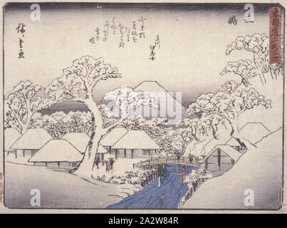 Disclaimer 1 Tokaido Serie, MIshima, Utagawa Hiroshige 歌川広重 (Japanisch, 1797-1858), Tusche auf Papier, Holzschnitt, 6-3/16 x 8-3/16-in. (Bild), Asiatische Kunst Stockfoto