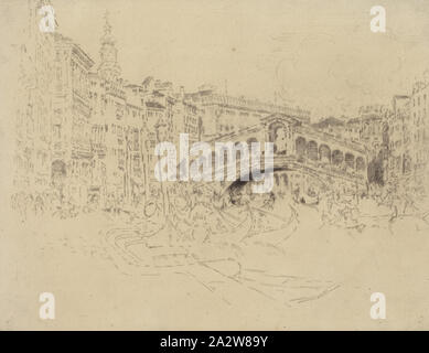 Die Rialto Brücke, Venedig, Joseph Pennell (American, 1857-1926), 1883, Radierung und Kaltnadelradierung, in Bleistift signiert, Bild, L.R.: J. Steffi imp Stockfoto