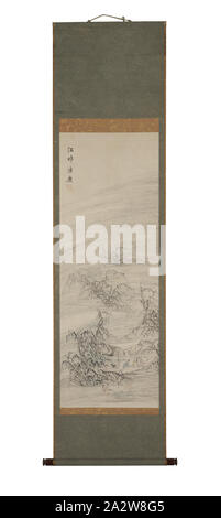 River Village und Angeln vergnügen, Ike keine Taiga (Japanisch, 1723-1776), Edo, 1723-1776, Farbe und Tinte auf Papier, 45-5/8 x 16-1/2-in. (Bild) 73-1/16 x 22-5/16 in. (Montage w/Knöpfe) 73-1/16 x 18-15/16 in. (Montage ohne Knöpfe), Dichtung: [Gyoku Ko Ko eine shi], Asiatische Kunst Stockfoto