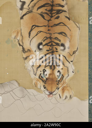 Tiger, Nishimura Goun (Japanisch, prachtband), Meiji, prachtband, Tinte, Farbe und Gold auf Seide,50-3/4 x 16-1/2-in. (Bild)84-1/2 x 24 in. (Overall), unterzeichnet: goun Dichtung: Goun, Asiatische Kunst Stockfoto