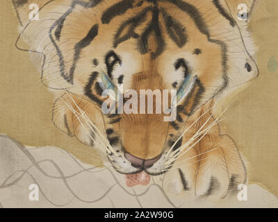 Tiger, Nishimura Goun (Japanisch, prachtband), Meiji, prachtband, Tinte, Farbe und Gold auf Seide,50-3/4 x 16-1/2-in. (Bild)84-1/2 x 24 in. (Overall), unterzeichnet: goun Dichtung: Goun, Asiatische Kunst Stockfoto