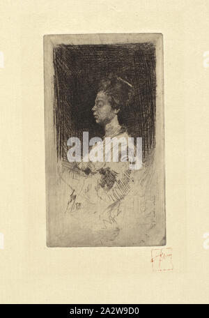 Japanische Frau im Kimono, Robert Frederick Blum (American, 1857-1903), 1879, Tinte auf Papier, 5-3/8 x 3 in. (Bild) 12-7/8 x 9-7/8 in. (Blatt), Stempel in roter Tinte, Bild, l. r.: Blum Stockfoto