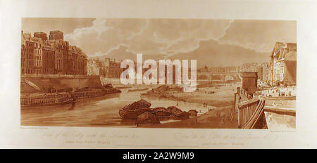 Blick auf die Stadt mit dem Louvre, von Pont-Marie, Thomas Girtin (Englisch, 1775-1802), Friedrich Christian Lewis ICH, Stecher (Englisch, 1779-1856), 1802, weicher Boden Radierung und Aquatinta, E&P, 1801, Serie, wie in einer Auswahl von Zwanzig der schönsten Blick auf Paris und seine Umgebung gebunden werden Stockfoto