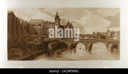 Anzeigen von Pont au Change, das Stadttheater, Pont Neuf, Conciergerie Gefängnis, von Pont Notre Dame getroffen, Thomas Girtin (Englisch, 1775-1802), Friedrich Christian Lewis ICH, Stecher (Englisch, 1779-1856), 1802, weicher Boden Radierung und Aquatinta, E&P, 1801, Serie, wie in einer Auswahl von Zwanzig der schönsten Blick auf Paris und seine Umgebung gebunden Stockfoto