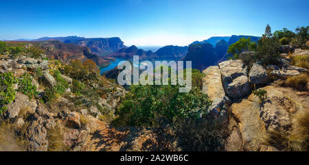 Beeindruckender Blick auf die drei Rondavels und dem Blyde River Canyon in Südafrika Stockfoto