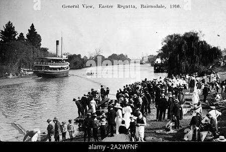 Negative - Bairnsdale, Victoria, 1910, Dampfschiffe und kleine Boote auf den Mitchell River an der Easter Regatta. Der Steamboat im Vordergrund ist die SS Gippsland Stockfoto