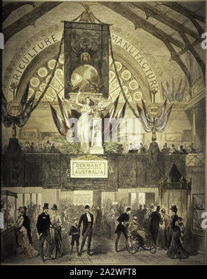 Drucken - "Sieg", der Illustrated London News, 29 Sep 1888, farbiger Druck von der Vorderseite der "Illustrated London News", 29. September 1888, der eine Abbildung von R Taylor der Deutschen Statue "Sieg", über dem südlichen Eingang des (Royal) Ausstellung Gebäude während der Melbourne Centennial International Exhibition, 1 August 1888 - 31. Januar 1889 ausgestellt Stockfoto