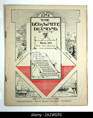 Journal - Red & White Diamond, 24 Bataillon, AIF, Weltkrieg I, Sep 1918 - Feb 1919, Alternative Namen (s): Zeitung, Zeitung 8 Ausgaben plus drücken Sie Hinweise und vorläufige Veröffentlichung der roten und weißen Diamanten, ein Amtsblatt der 24. Bataillon, AIF. Es wurde während und kurz nach dem Zweiten Weltkrieg gedruckt, die ich auf eine "gimental Feld ' drücken, und bestimmt war, "eine Zeitung mit einem humorvollen Element ausgesprochen Prominente' und 'Keine in Form eines offiziellen Krieg Haushalt sein. Stockfoto