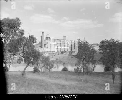 Glas Negativ, Abbotsford Werk aus über den Fluss Yarra, ca. 1930 - 1948, Schwarz-weiss Glas negativ von der Außenseite des Kodak Fabrik in Abbotsford, Victoria, gesehen aus dem Yarra River, ca. 1930er-Jahre. Dies ist eine von 2 Glasnegative, der innerhalb einer Box mit der Aufschrift "GP-90" durch "Kodak Corporate Museum, Coburg. Beide verfügen über Außenansichten der Abbotsford Pflanze aus dem Fluss. Die Anlagen und Gebäude in dieser Ansicht markieren Sie die Art der Stockfoto