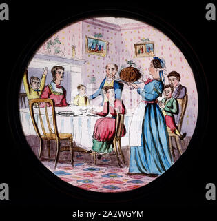 Lantern Slide-A Christmas Carol", Bob Cratchit's Christmas Dinner', 1843-1880, gehört zu einer Reihe von 19. Jahrhundert Laterne Folien zur Veranschaulichung von Charles Dicken's Erzählung "A Christmas Carol". 'A Christmas Carol' ist eine Novelle, die vom englischen Schriftsteller Charles Dickens. Es wurde zuerst von Chapman und Halle am 19. Dezember 1843 veröffentlicht. Die Geschichte erzählt von Sauer und geizigen Ebenezer Scrooge von ideologischen, ethische und emotionale Transformation nach dem übernatürlichen Erscheinungen von Jacob Marley Stockfoto