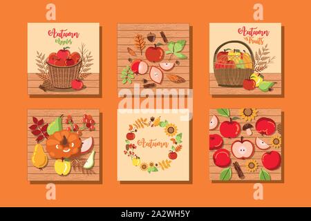 Satz von Herbst Poster mit Dekoration Stock Vektor