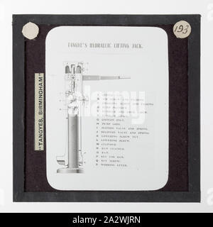 Lantern Slide-Tangyes Ltd, Wagenheber Diagramm, um 1910, eine der 239 Glas Laterne Folien, Produkte von Tangyes begrenzt Ingenieure von Birmingham, England hergestellt. Die Bilder gehören verschiedene Produkte wie Motoren, Kreiselpumpen, Hydraulikpumpen, Gasproduzenten, Materialprüfung, Pressen, Werkzeugmaschinen, Hydraulikzylinder etc. Tangyes war ein Unternehmen, das von 1857 bis 1957 betrieben. Sie produziert eine Vielzahl von Engineering Stockfoto