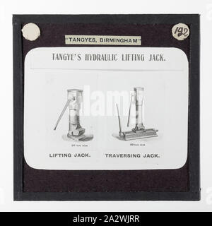 Lantern Slide-Tangyes Ltd, Wagenheber, um 1910, eine der 239 Glas Laterne Folien, Produkte von Tangyes begrenzt Ingenieure von Birmingham, England hergestellt. Die Bilder gehören verschiedene Produkte wie Motoren, Kreiselpumpen, Hydraulikpumpen, Gasproduzenten, Materialprüfung, Pressen, Werkzeugmaschinen, Hydraulikzylinder etc. Tangyes war ein Unternehmen, das von 1857 bis 1957 betrieben. Sie produziert eine Vielzahl von Engineering Stockfoto