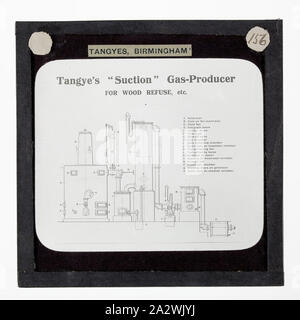 Lantern Slide-Tangyes Ltd, Saug Gasproduzenten Diagramm, um 1910, eine der 239 Glas Laterne Folien, Produkte von Tangyes begrenzt Ingenieure von Birmingham, England hergestellt. Die Bilder gehören verschiedene Produkte wie Motoren, Kreiselpumpen, Hydraulikpumpen, Gasproduzenten, Materialprüfung, Pressen, Werkzeugmaschinen, Hydraulikzylinder etc. Tangyes war ein Unternehmen, das von 1857 bis 1957 betrieben. Sie produziert eine Vielzahl von Engineering Stockfoto