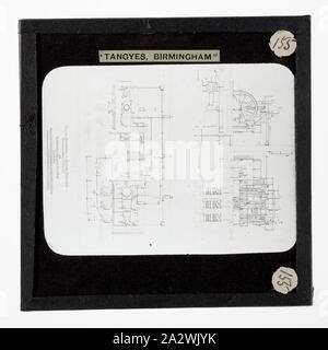 Lantern Slide-Tangyes Ltd, Saug Gasproduzenten Diagramm, um 1910, eine der 239 Glas Laterne Folien, Produkte von Tangyes begrenzt Ingenieure von Birmingham, England hergestellt. Die Bilder gehören verschiedene Produkte wie Motoren, Kreiselpumpen, Hydraulikpumpen, Gasproduzenten, Materialprüfung, Pressen, Werkzeugmaschinen, Hydraulikzylinder etc. Tangyes war ein Unternehmen, das von 1857 bis 1957 betrieben. Sie produziert eine Vielzahl von Engineering Stockfoto