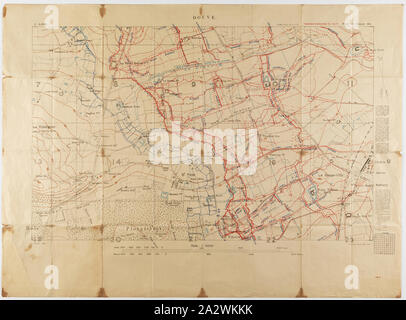 Karte - Militär, Graben, Frankreich, Douve, Blatt 28, Maßstab 1:5.000, der Erste Weltkrieg, Mai 1917, Alternative Namen (s): Militärische Karte Ordnance Survey graben Karte, Douve, Frankreich, Weltkrieg, vom Mai 1917. Teil von Blatt 28. Maßstab 1:5.000. Gräben auf 1 korrigiert 4:17. Von Captain Morris Lewis während des Ersten Weltkrieges genutzt, die Karte ist eingeschrieben bin. Lewis. Lieut." Captain Morris Lewis, 44th Battalion, dritte Abteilung, erste AIF, war im Wales 1892 des jüdischen Erbes geboren. Er war eine 23-Jährige maßgeschneidert Stockfoto