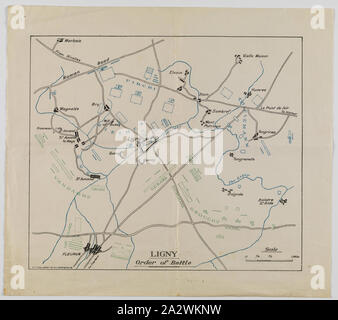 Karte gesetzt - Waterloo Campaign, 1815, zu 4. australischen Division, Mar 1919 versendet, Alternative Namen (s): die Schlacht von Waterloo Satz von Informationen über die Waterloo Campaign, 1815, bestehend aus drei Karten, zwei Tischen und zwei Notizen. Sie wurden von der Zentrale des 4. australischen Division zu mehreren seiner Anteile am 15. und 16. März 1919 versendet, kurz nach dem Ersten Weltkrieg die Karten der Schlacht von Quatre Bras darstellen, 16. Juni 1815; der Standpunkt der Armeen vor Waterloo, 18 Jun Stockfoto