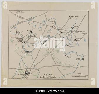 Karte gesetzt - Waterloo Campaign, 1815, zu 4. australischen Division, Mar 1919 versendet, Alternative Namen (s): die Schlacht von Waterloo Satz von Informationen über die Waterloo Campaign, 1815, bestehend aus drei Karten, zwei Tischen und zwei Notizen. Sie wurden von der Zentrale des 4. australischen Division zu mehreren seiner Anteile am 15. und 16. März 1919 versendet, kurz nach dem Ersten Weltkrieg die Karten der Schlacht von Quatre Bras darstellen, 16. Juni 1815; der Standpunkt der Armeen vor Waterloo, 18 Jun Stockfoto