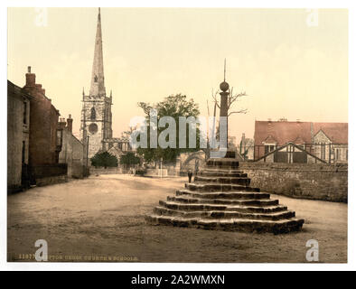 Repton Kreuz, Kirche und Schule, Derbyshire, England; Drucken. 11077.; Teil: Blick auf den Britischen Inseln, in der Photochrom print Collection.; Stockfoto