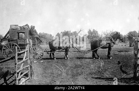 Negative - Mildura, Victoria, ca. 1895, ein Trainer auf dem Mildura-Swan Hill laufen. Es ist identifiziert als "cMahons Coach. Wickett's Mail ändern Stockfoto