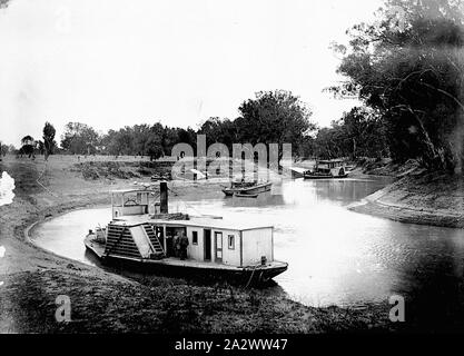 Negative - Wentworth District, New South Wales, etwa 1905, dem Raddampfer 'Excelsior' und 'Barwon' aufnehmen wolle Ballen von 'Balcatherine" Station am Darling River Stockfoto