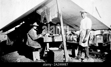 Negative - Palmer Island, New South Wales, 1934, Cane cutters im Messezelt Stockfoto