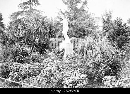 Negative - East Melbourne, Victoria, ca. 1885, eine Statue in den Fitzroy Gardens Stockfoto
