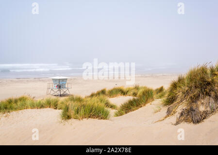 Nebligen Nachmittag am Morro Rock Beach. Morro Bay, Kalifornien, USA. Stockfoto