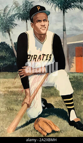 Hall of Fame Baseball spieler Roberto Clemente in künstlerische Portrait mit dem Pittsburgh Portraite ca. 1960er Jahre. Stockfoto