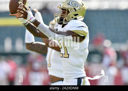 Philadelphia, Pennsylvania, USA. 28 Sep, 2019. Georgia Tech Yellow Jackets Defensive zurück ZAMARI WALTON (21) Kriege vor der Fußball Spiel gespielt am Lincoln Financial Field in Philadelphia. Tempel beat Georgia Tech 24-2. Credit: Ken Inness/ZUMA Draht/Alamy leben Nachrichten Stockfoto