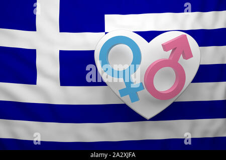 Geschlecht Symbole mit Flagge Griechenland. 3D-Rendering Stockfoto