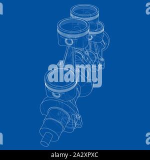 Motor Kolben skizzieren. Vektor Rendering von 3d. Wire-frame Stil. Die Schichten des sichtbaren und unsichtbaren Linien getrennt sind Stock Vektor