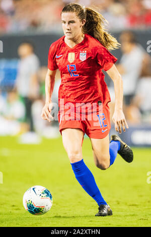 Charlotte, North Carolina, USA. 03 Okt, 2019. den Vereinigten Staaten defender Tierna Davidson (12) Während die Victory Tour durch internationale Fußball der Allstate Frauen Match zwischen Südkorea und den Vereinigten Staaten an der Bank der amerikanischen Stadion am 3. Oktober 2019 in Charlotte, NC. Jakob Kupferman/CSM Credit: Cal Sport Media/Alamy leben Nachrichten Stockfoto