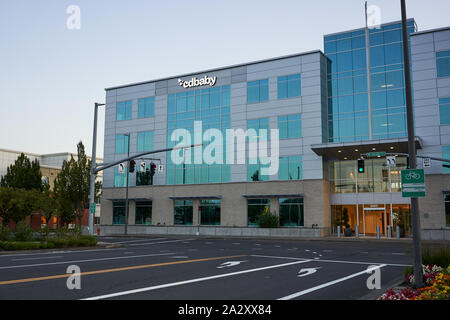 Der weltweit größte Online-Distributor für unabhängige Musik, CD Baby, Inc. Hauptsitz in Portland, Oregon, am Abend des 21. September 2019 zu sehen. Stockfoto