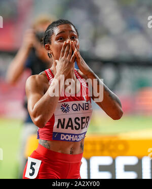 Doha, Katar. 03 Okt, 2019. Salwa Eid Naser (BRN) gewinnt 400 m Goldmedaille während der iaaf Weltmeisterschaften im Khalifa International Stadium. Credit: SOPA Images Limited/Alamy leben Nachrichten Stockfoto