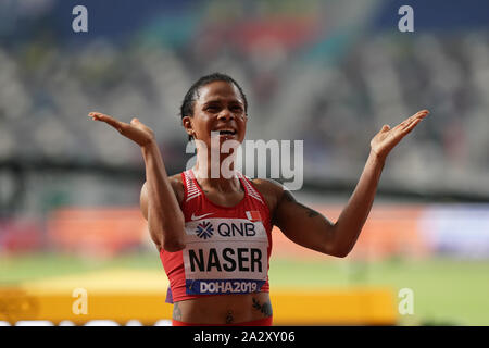 Doha, Katar. 03 Okt, 2019. Salwa Eid Naser (BRN) gewinnt 400 m Goldmedaille während der iaaf Weltmeisterschaften im Khalifa International Stadium. Credit: SOPA Images Limited/Alamy leben Nachrichten Stockfoto