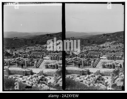 Ruinen von Jerash (gerasa). Die Kathedrale Ruinen. Übersicht Hauptstraße und das Forum. Stockfoto