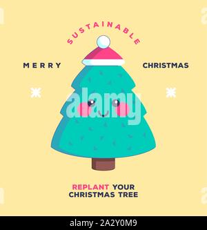 Bepflanzen Sie Ihren Weihnachtsbaum. Frohe Feiertage. Umweltfreundlich und Nachhaltigkeit Konzept. Vector Illustration. Stock Vektor