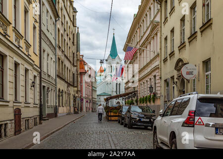 Rigas Traum Kirche der Göttin (Rigas Sapju Dievmates Baznica), ein Fuß stehend auf Pils Iela (Castle Street), nur wenige Schritte von der Kirche, Riga Stockfoto