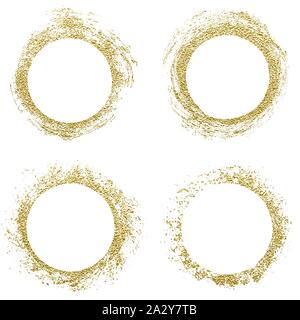 Runde goldenen Rand, Rahmen. Abstrakte Hand skizziert Formen, Designelemente. Gold Glitzer Stempel. Vector Illustration. Stock Vektor