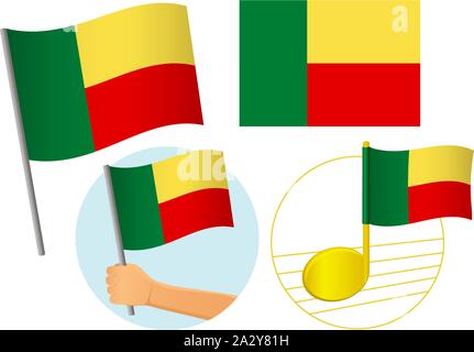 Benin Fahne Symbol gesetzt. Nationalflagge von Benin Vector Illustration Stock Vektor