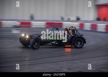 Caterham Drift Taxi, Passagier Fahrten an der London Motor Show Mai 2019, Excel London Stockfoto