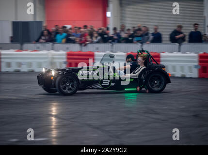 Caterham Drift Taxi, Passagier Fahrten an der London Motor Show Mai 2019, Excel London Stockfoto