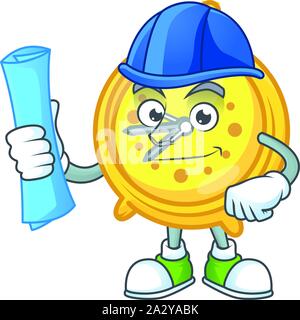 Architekt Wecker Zeichentrickfigur mit Maskottchen Stock Vektor