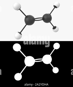 3D-Darstellung einer Ethylen Molekül mit alpha Schicht Stockfoto