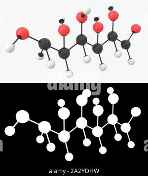 3D-Darstellung einer Glucose offene Kette Molekül mit alpha Schicht Stockfoto