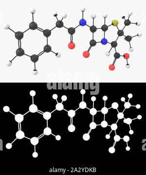 3D-Darstellung eines penicillin Molekül mit alpha Schicht Stockfoto