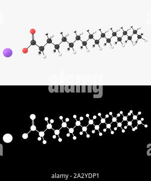 3D-Darstellung einer Natrium stearat Molekül mit alpha Schicht Stockfoto
